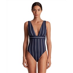 Lauren Ralph Lauren Women's Striped V-Neck One-Piece Swimsuit