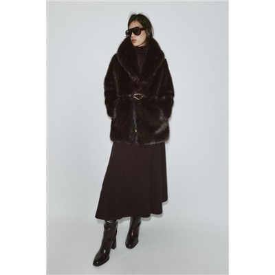 FAUX FUR BELTED COAT