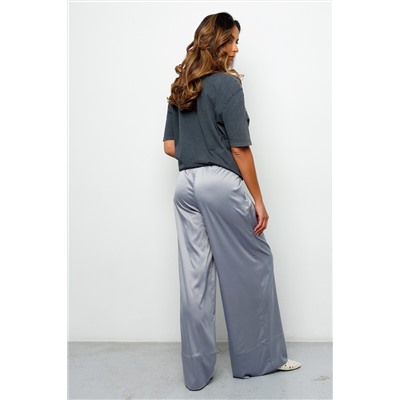 Брюки палаццо на резинке атласные 398GRY
