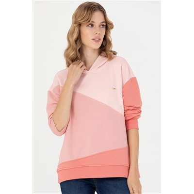 Kadın Somon Kapüşonlu Sweatshirt