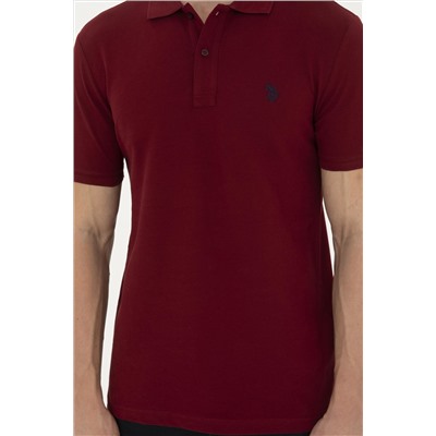 Erkek Slim Fit Polo Yaka Bordo Basic Tişört