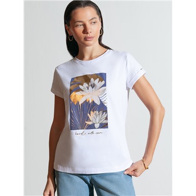 Свободная футболка с принтом из премиального хлопка с эластаном