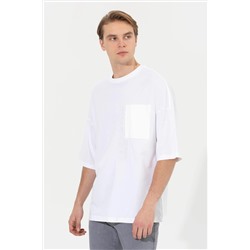 Erkek Beyaz Oversize Bisiklet Yaka Tişört