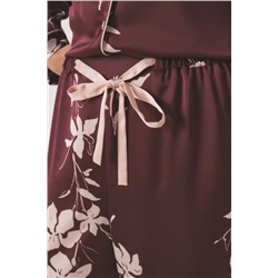 Pijama camisero largo floral granate
