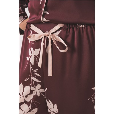 Pijama camisero largo floral granate