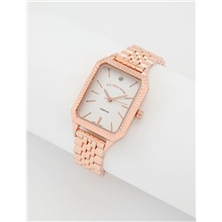 LADIES ROSE GOLD SQUARE WATCH AND BRACELETS SET
