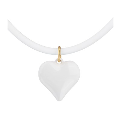 Колье-чокер Сердцебиение (2, 5см, эмаль белая, каучук белый; золото) 47-52см, Есть комплект