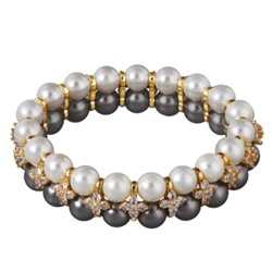 Браслет Вальс (Майорка 7мм белая, темно-серая, фианит; покрытие золото), Есть комплект