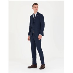 Kareli Lacivert Slim Fit Takım Elbise