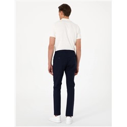 Lacivert Slim Fit Keten Görünümlü Kanvas Pantolon