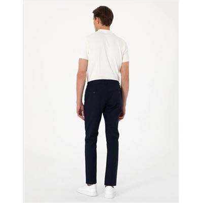 Lacivert Slim Fit Keten Görünümlü Kanvas Pantolon