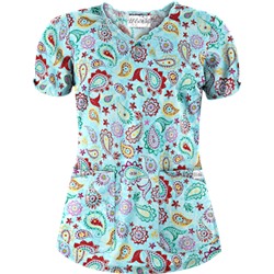 UA Gypsy Jewel Angel Blue Print Scrub Top