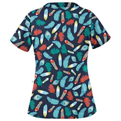 Happy Scrubs® Birds Of A Feather Navy Print Scrub Top