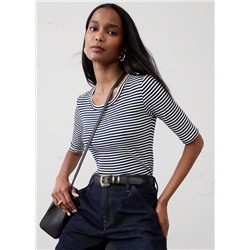 Ribbed Elbow-Sleeve T-Shirt