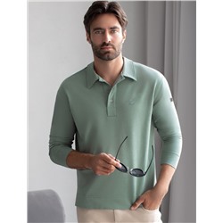 Лонгслив с воротником поло на пуговицах из премиального хлопка с эластаном