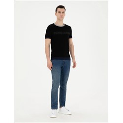 Siyah Slim Fit Bisiklet Yaka Triko Tişört