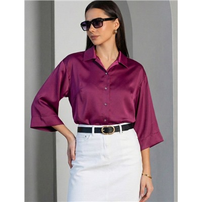 Блузка с короткими рукавами из плотного струящегося сатина