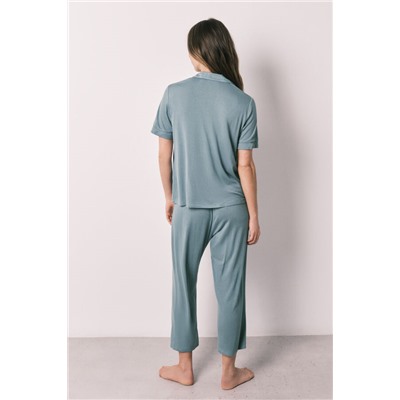 Pijama camisero Capri tacto suave azul