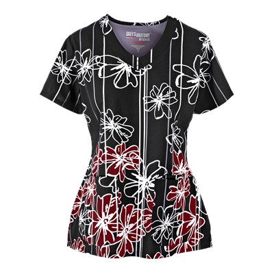 Grey's Anatomy Scrubs Signature Onyx Flower Print Top