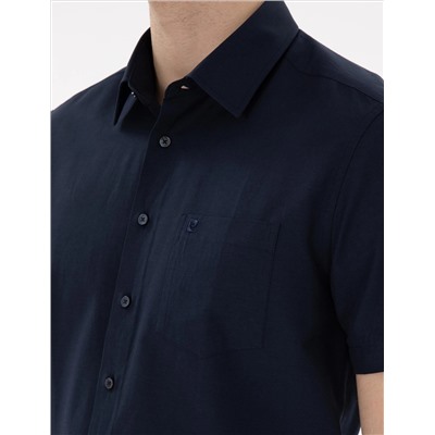 Lacivert Basic Regular Fit Kısa Kollu Cepli Gömlek
