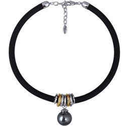 Колье Гевея (Майорка 18мм темно-серая, каучук черный; покрытие родий) 40-45см, Есть комплект