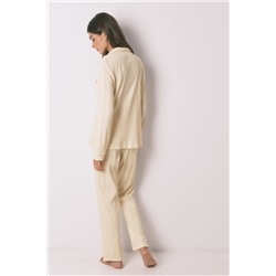 Pijama camisero largo algodón canalé amarillo