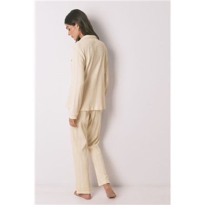 Pijama camisero largo algodón canalé amarillo