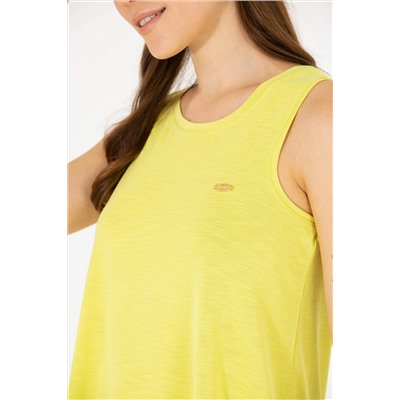 Kadın Neon Sarı Bisiklet Yaka Kolsuz Tişört