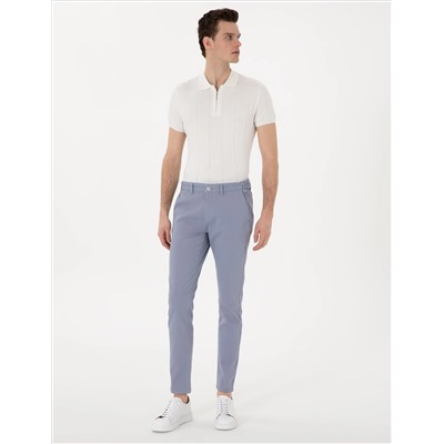 Açık Mavi Slim Fit Beli Lastikli Kanvas Pantolon
