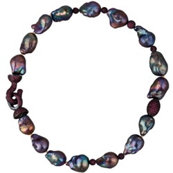 Колье Барокко (жемчуг 15-25мм бензин, фианит фуксия; черный родий) 42см, Есть комплект