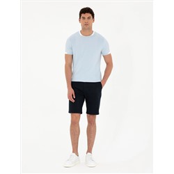 Lacivert Slim Fit Dokuma Şort