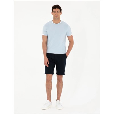 Lacivert Slim Fit Dokuma Şort