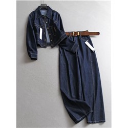 Женский джинсовый костюм  Куртка и джинсы с ремнем