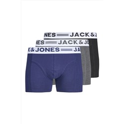 Jack & Jones Erkek Mavi Sense Trunks 3-pack Noos Boxer 12081832-Darkgrey