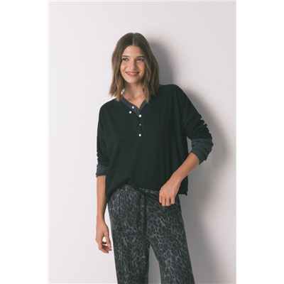 Camiseta manga larga waffle negro
