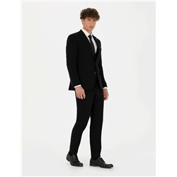 Yelekli Siyah Ekstra Slim Fit Takım Elbise