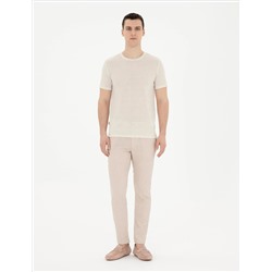 Bej Slim Fit Keten Karışımlı Kanvas Pantolon