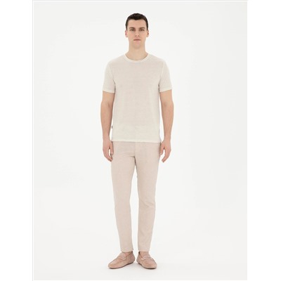 Bej Slim Fit Keten Karışımlı Kanvas Pantolon