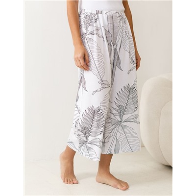 Укороченные широкие брюки кюлоты c принтом на резинке из 100% хлопка
