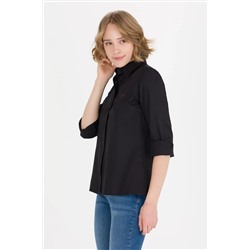 Kadın Siyah Uzun Kollu Basic Gömlek