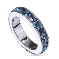 Кольцо Квадро (кристаллы SW джинс, аквамарин; покрытие родий), Есть комплект