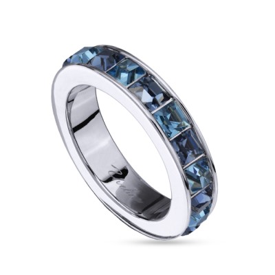 Кольцо Квадро (кристаллы SW джинс, аквамарин; покрытие родий), Есть комплект