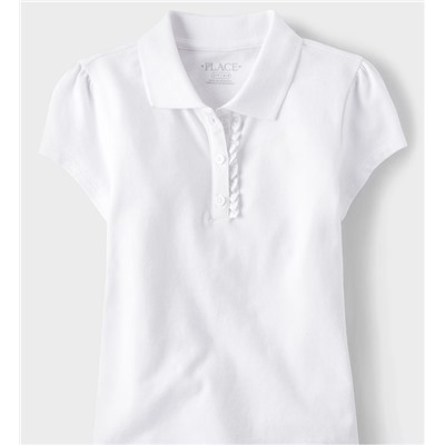 Full Size Full Size  The Children’s Place  Girls Uniform Ruffle Pique Polo - white