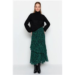 TRENDYOL MODEST Yeşil Animal Desenli Astarlı Dokuma Etek TCTAW24EE00020