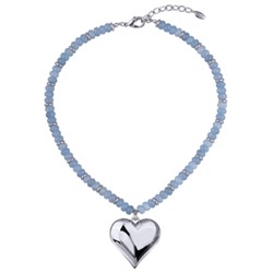 Колье Селена (кварц аквамариновый 8х4мм; покрытие родий) 45-52см, Есть комплект