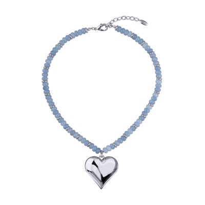 Колье Селена (кварц аквамариновый 8х4мм; покрытие родий) 45-52см, Есть комплект