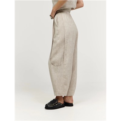 Бежевые брюки "Алладины" изо льна
