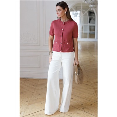 Кардиган c коротким рукавом вязаный из хлопка с акрилом