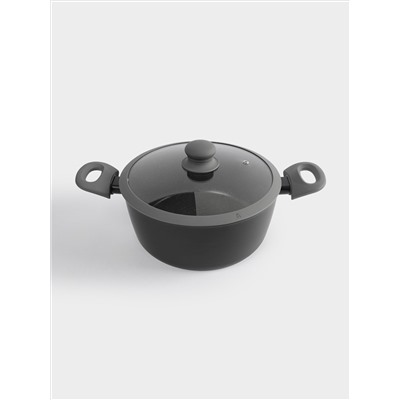 Кастрюля, 24 см, 3,9 л, с крышкой, с покрытием, алюминий, серо-черная, Robust
