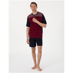 Bordo Kısakol 3'lü Jakarlı Pijama Takımı